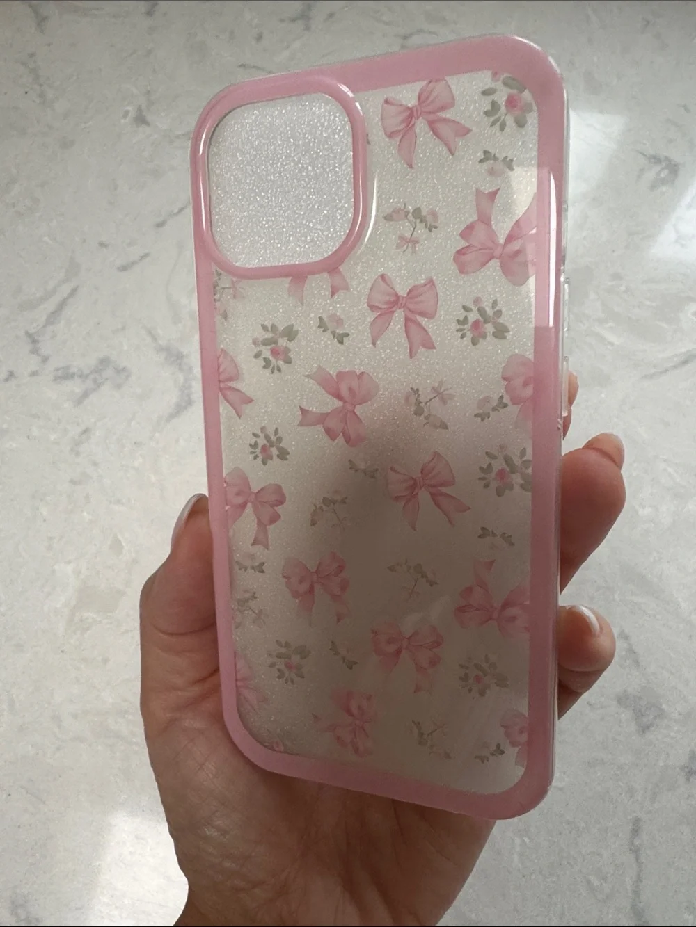 LoveShackFancy Pink Bow Glitter Phone Case